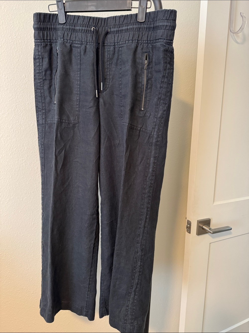 Athleta cabo linen black elastic waist wide leg size 6